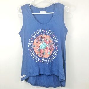 Simply Southern Women’s Tank Top Blue Coral Sea Turtle Size Small